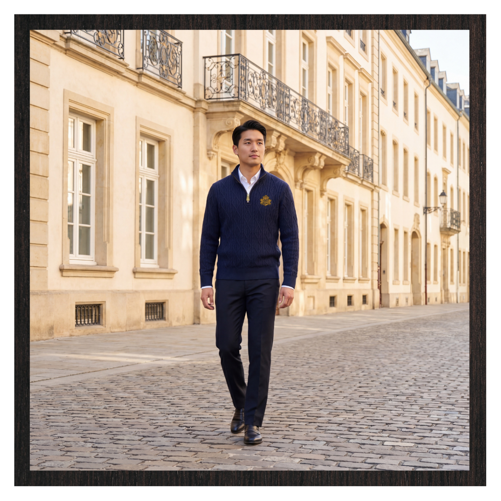 Diamond Cable-Knit Quarter Zip Jumper