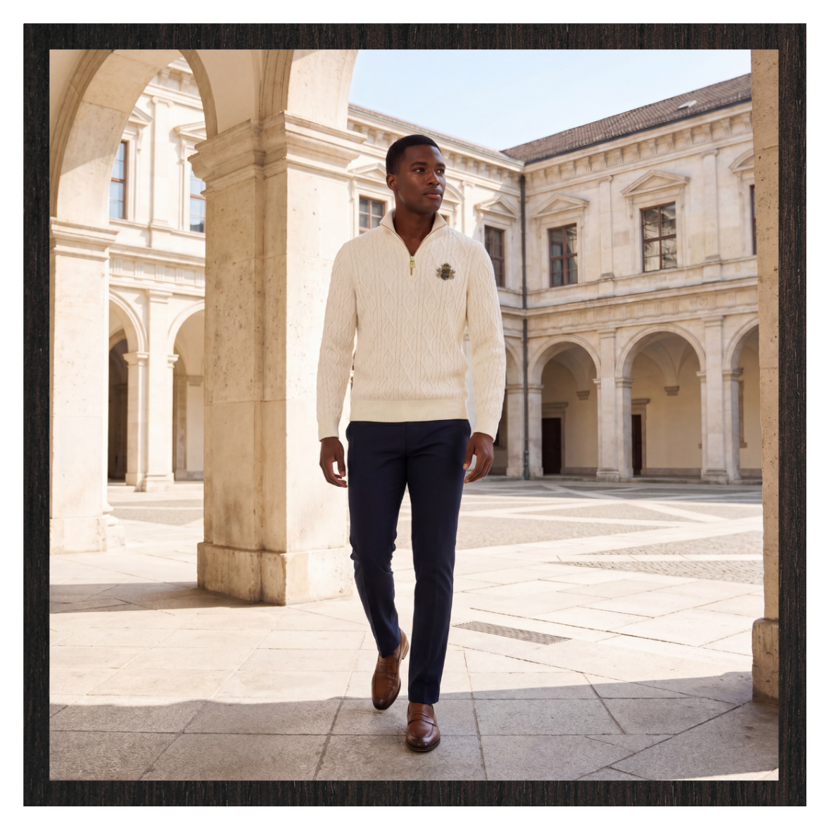Diamond Cable-Knit Quarter Zip Jumper