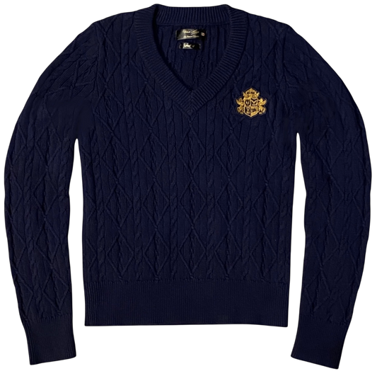 Diamond Cable-Knit V-Neck Sweater